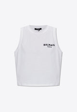 Balmain Flocked Logo Sleeveless Cropped T-shirt White CF1EA025 BB01-GAB