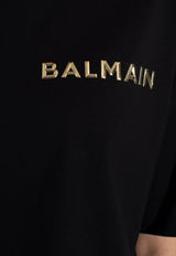 Balmain Logo Print Oversized Cropped T-shirt Black CF1EE020 BC61-EAD