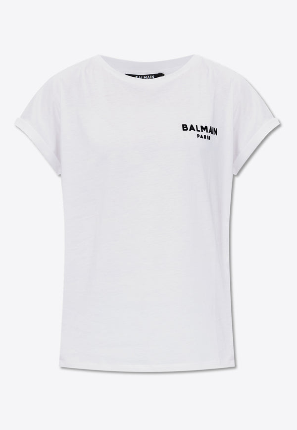 Balmain Flocked Logo Crewneck T-shirt White CF1EF010 BB01-GAB
