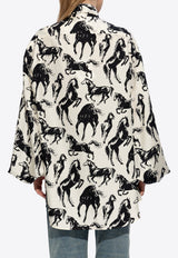 Balmain Horse Print Shirt with Tie Collar Cream CF1HT020 SD44-EJS