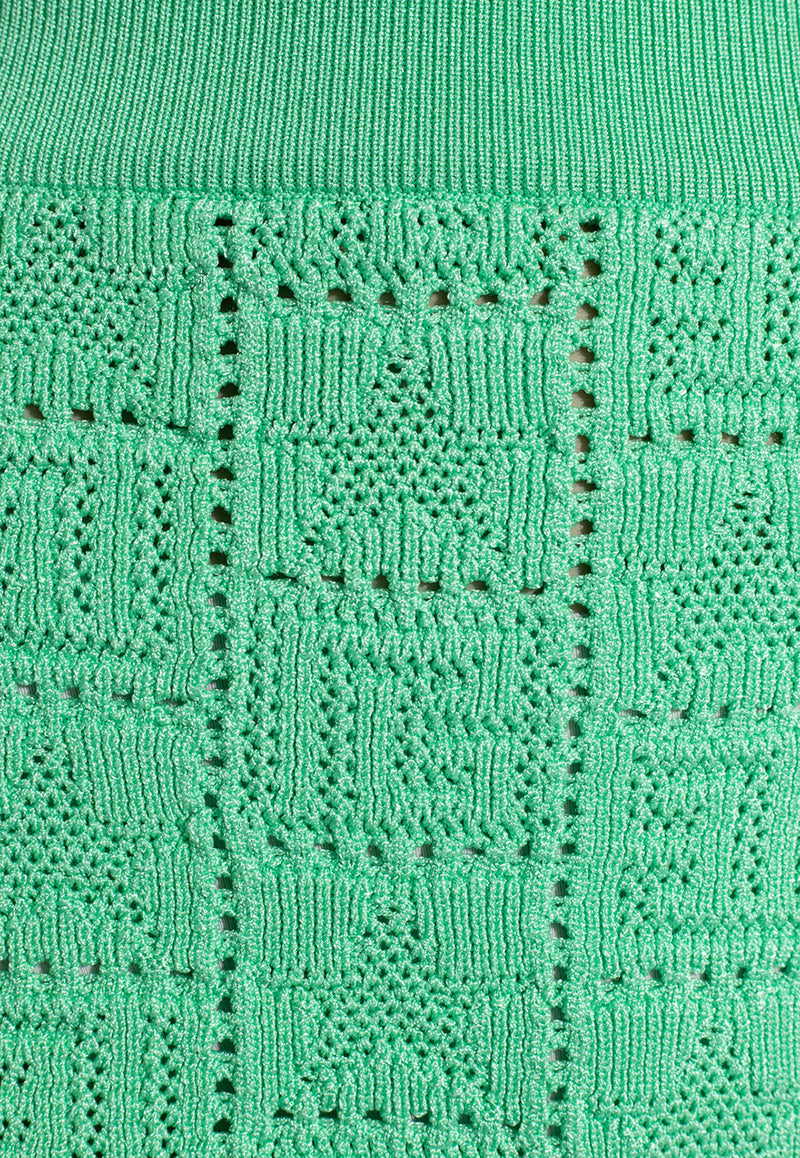 Balmain Pointelle Knit Monogram Mini Skirt Green CF1LB004 KF97-7DF