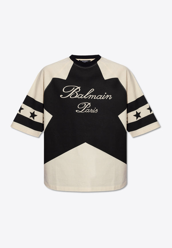 Balmain Stars Logo Oversized T-shirt Cream CF1EG085 GD32-GOT