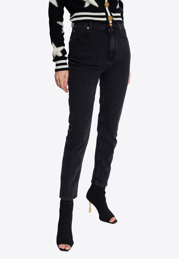 Balmain High-Waist Skinny Jeans Black CF1MG007 DB67-0PA