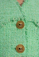 Balmain Tweed Cropped Vest Green CF1AB395 XF91-7DF