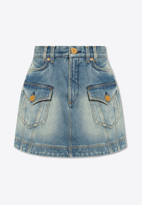 Balmain A-line Mini Denim Skirt Blue CF1LA352 DE04-6FF