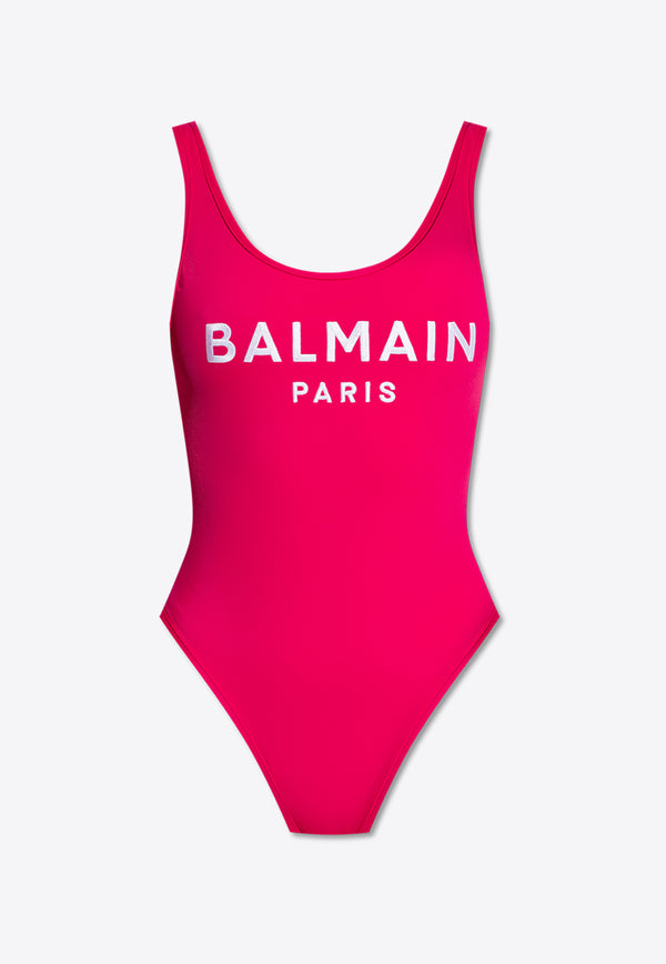 Balmain Logo Embroidered One-piece Swimsuit Pink BKBG71780 0-532