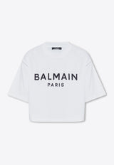 Balmain Logo Print Cropped T-shirt White BF1EE020 BB02-GAB