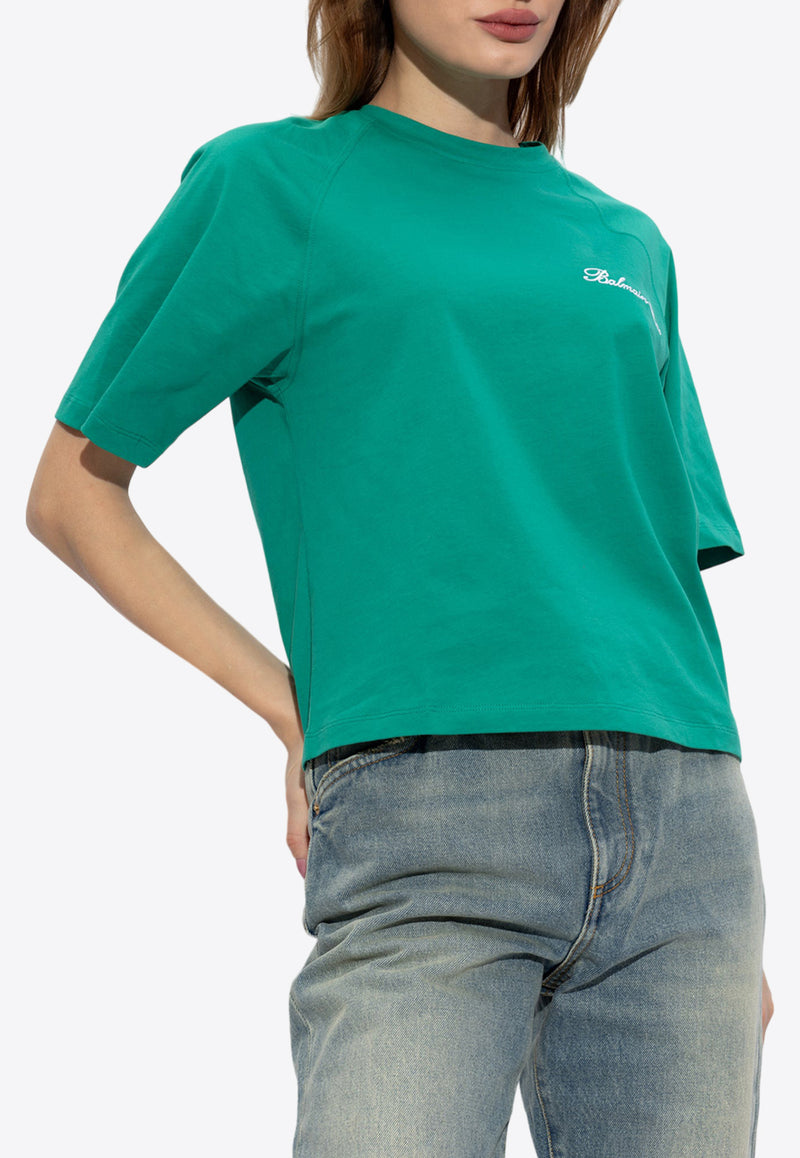 Balmain Embroidered Logo T-shirt Green CF1EG085 BC68-UGT