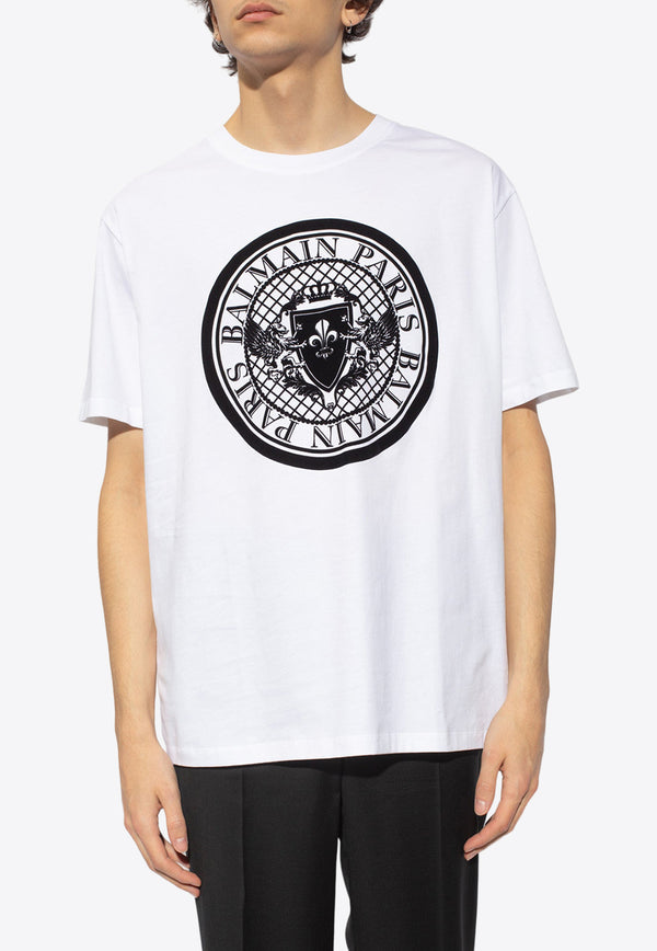 Balmain Flocked Logo Coin T-shirt White CH1EG000 BB17-GAB