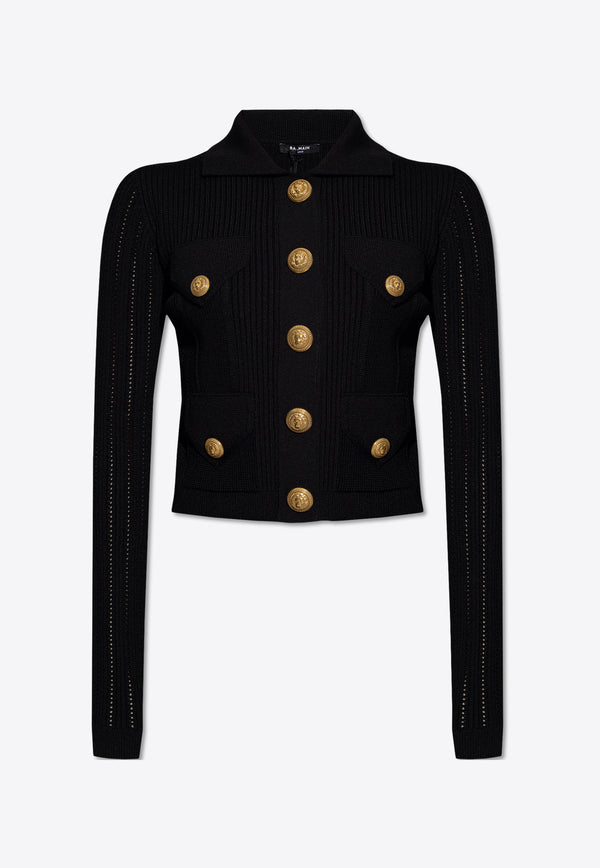 Balmain Buttoned Knit Cardigan Black CF1KL150 KF24-0PA