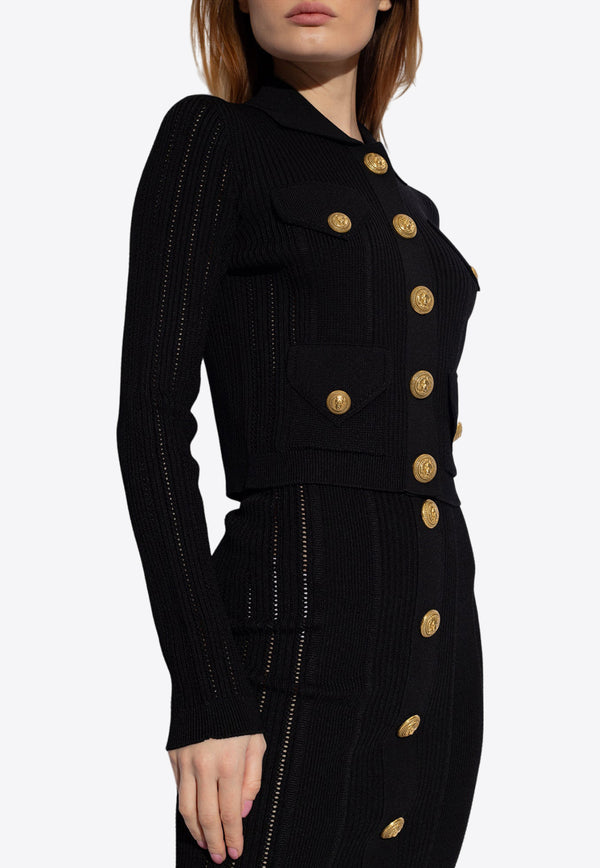 Balmain Buttoned Knit Cardigan Black CF1KL150 KF24-0PA