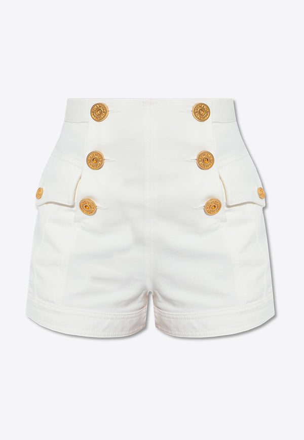 Balmain Button Embellished Denim Shorts White CF1MA012 DB69-0FA