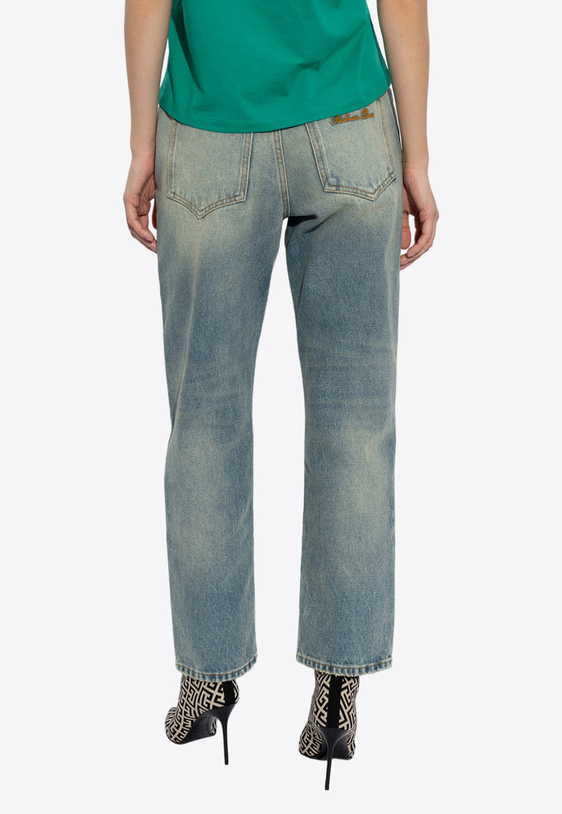 Balmain Straight-Leg Belted Jeans Blue CF1MI026 DE04-6FF