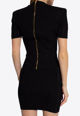 Balmain V-neck Ribbed Mini Dress Black CF1R6031 KF24-0PA