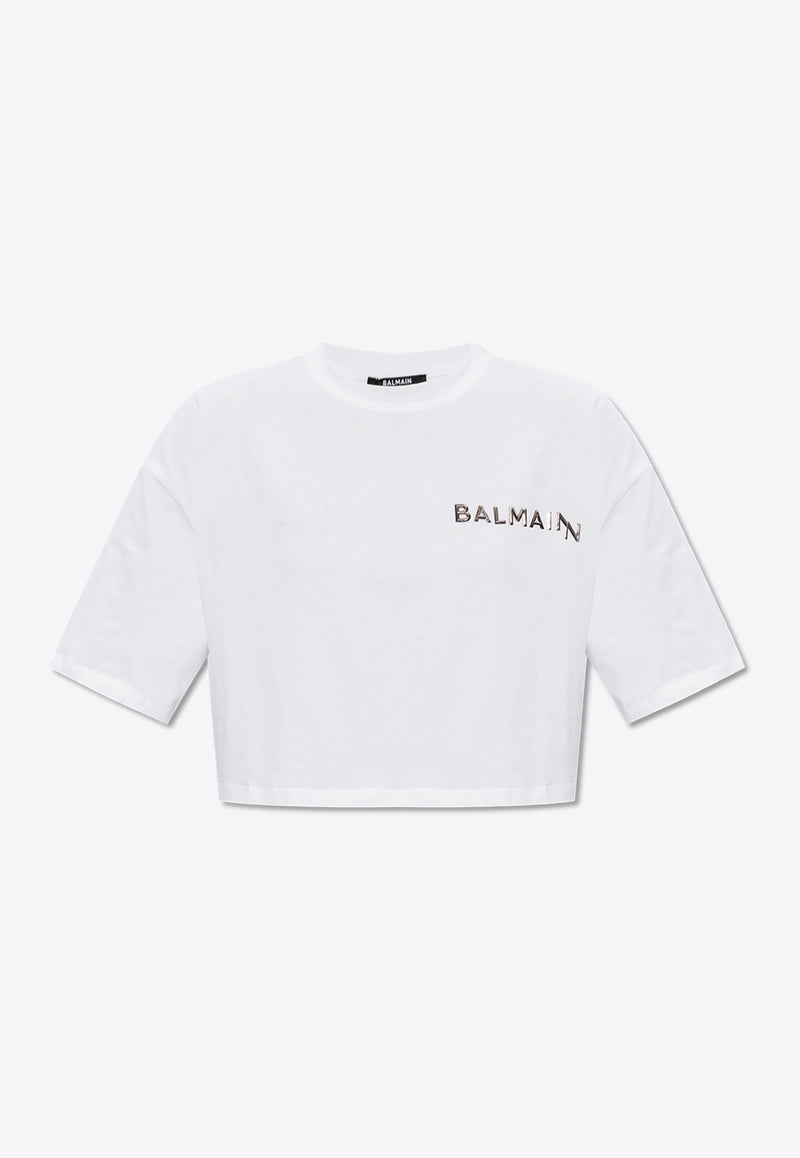 Balmain Logo Lettering Cropped T-shirt White CF1EE020 BC61-GAC