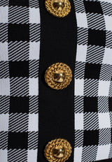 Balmain Gingham Check Knitted Cropped Top Monochrome CF1AB018 KF51-EAB
