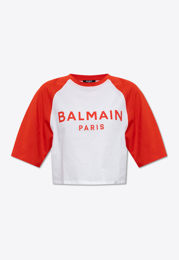 Balmain Logo Printed Cropped T-shirt Red CF1EE090 BB02-GQT