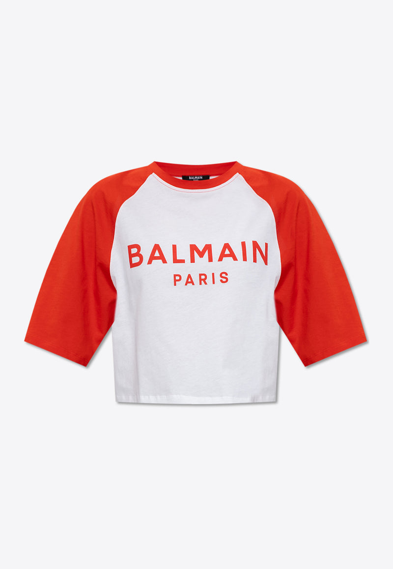 Balmain Logo Printed Cropped T-shirt Red CF1EE090 BB02-GQT