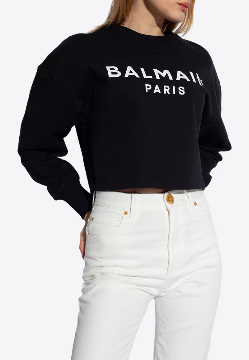 Balmain Logo Print Cropped Sweatshirt Black CF1JO065 BB02-EAB