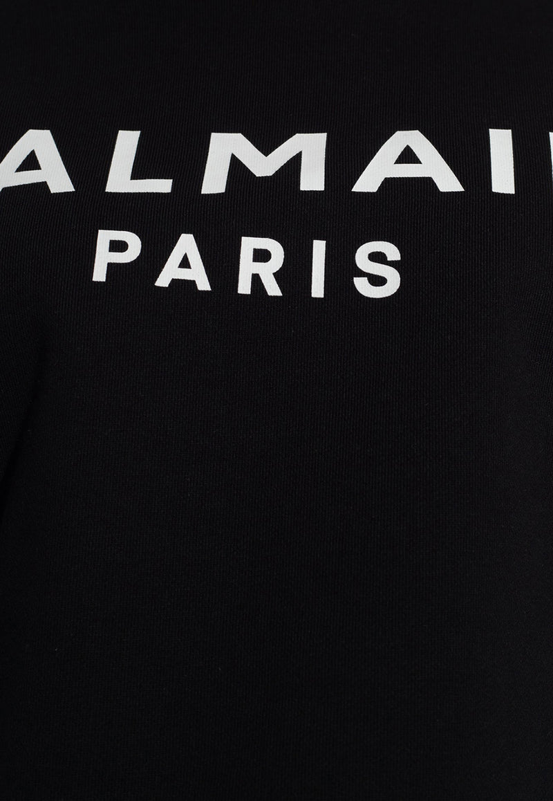 Balmain Logo Print Cropped Sweatshirt Black CF1JO065 BB02-EAB