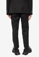 Balmain Turn-Up Tailored Wool Pants Black CH1PM030 WB12-0PA