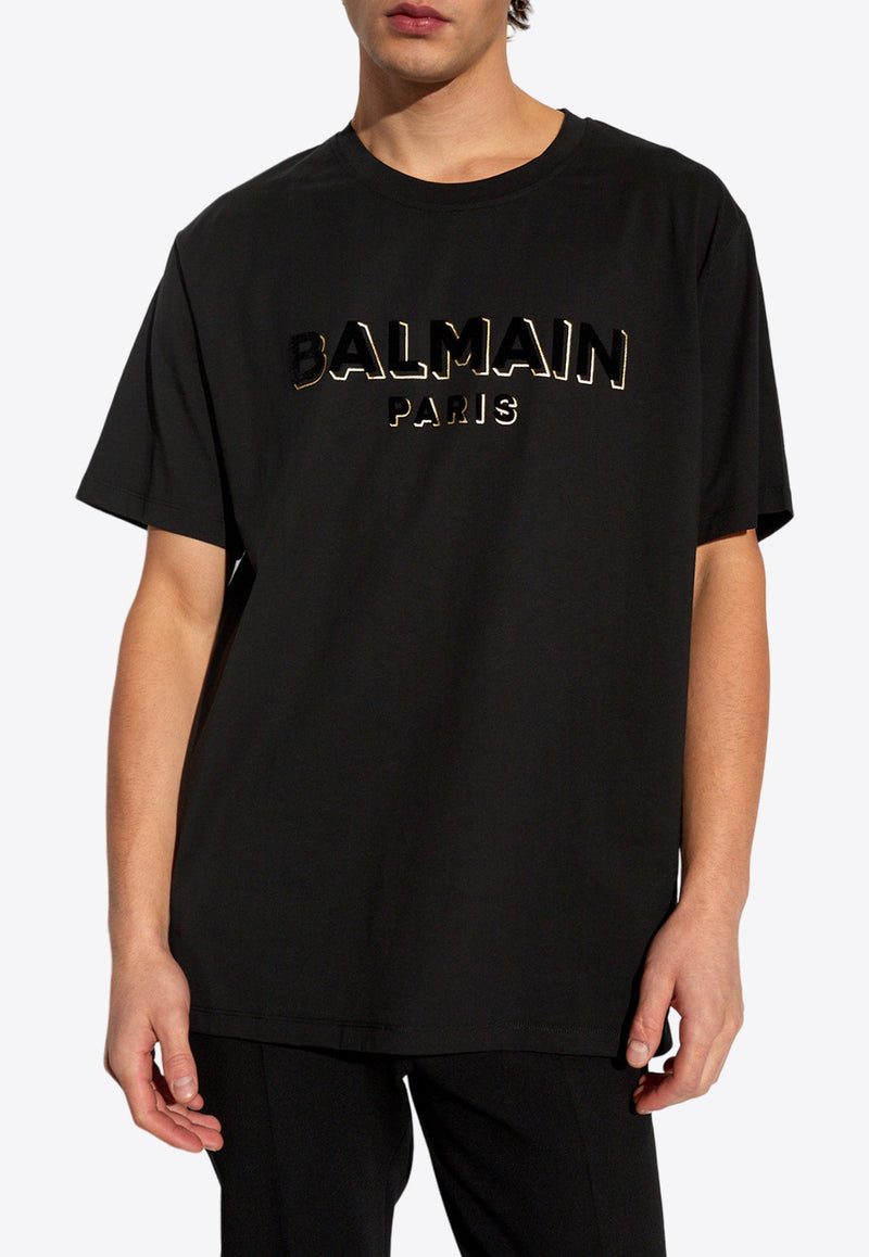 Balmain Metallic Flocked Crewneck T-shirt CH1EG010 BB99-EGO
