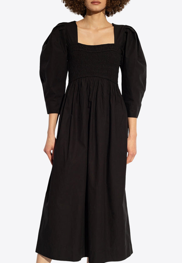 GANNI Smock-Detail Sleeved Maxi Dress F8697 6479-099