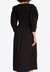 GANNI Smock-Detail Sleeved Maxi Dress F8697 6479-099