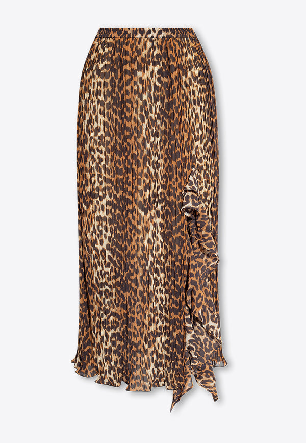 GANNI Leopard-Print Ruffled Midi Skirt F8696 6491-859