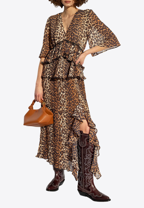 GANNI Leopard-Print Ruffled Midi Skirt F8696 6491-859