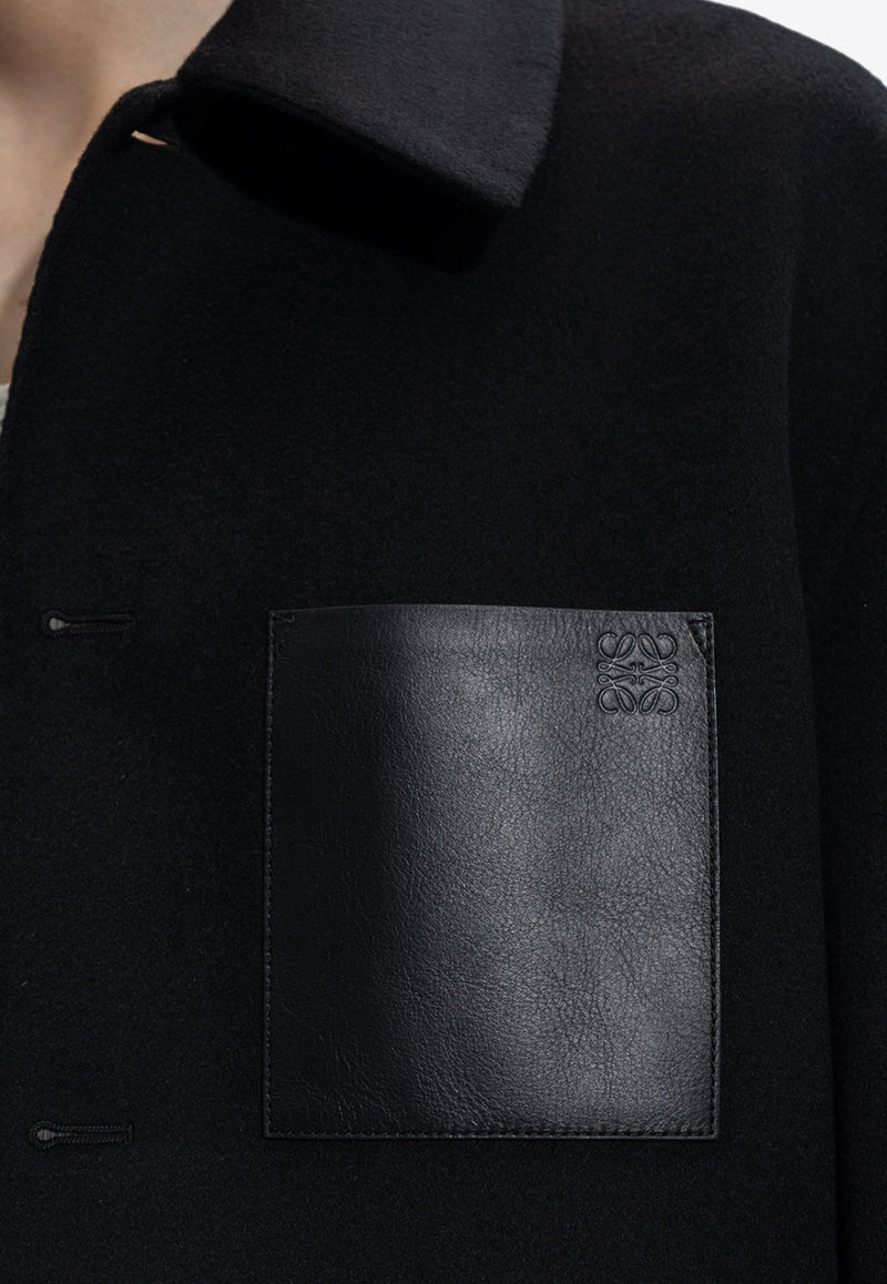 Loewe Leather Pocket Wool Shirt Jacket H526Y03WBE 0-BLACK
