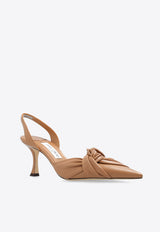 Jimmy Choo Hedera 70 Knotted Leather Slingback Pumps Brown HEDERA SB 70 NAP-BISCUIT