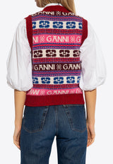 GANNI V-neck Wool-Blend Patterned Sweater Vest K2121 2616-999