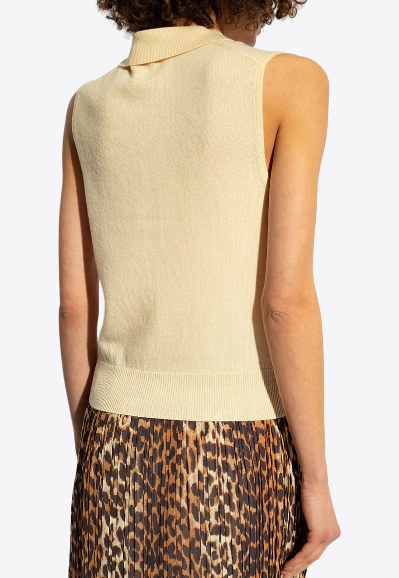 GANNI Butterfly-Button Wool-Blend Sweater Vest K2131 2600-354