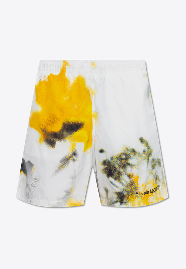 Alexander McQueen Obscured Flower Print Swim Shorts White KĄPIELOWE 777056 4419Q-9075