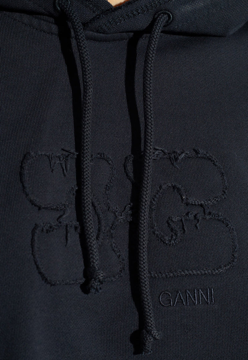 GANNI Logo-Embroidered Cropped Hooded Sweatshirt T3750 3654-683
