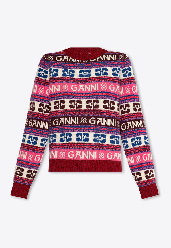 GANNI Wool-Blend Fair Isle Logo Sweater K2123 2616-999