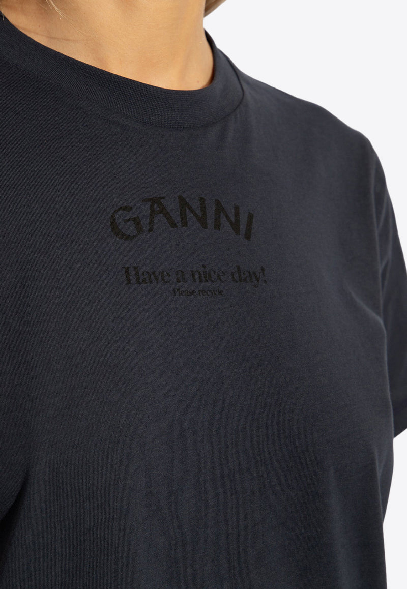 GANNI Logo-Print Crewneck T-shirt T3746 3655-683