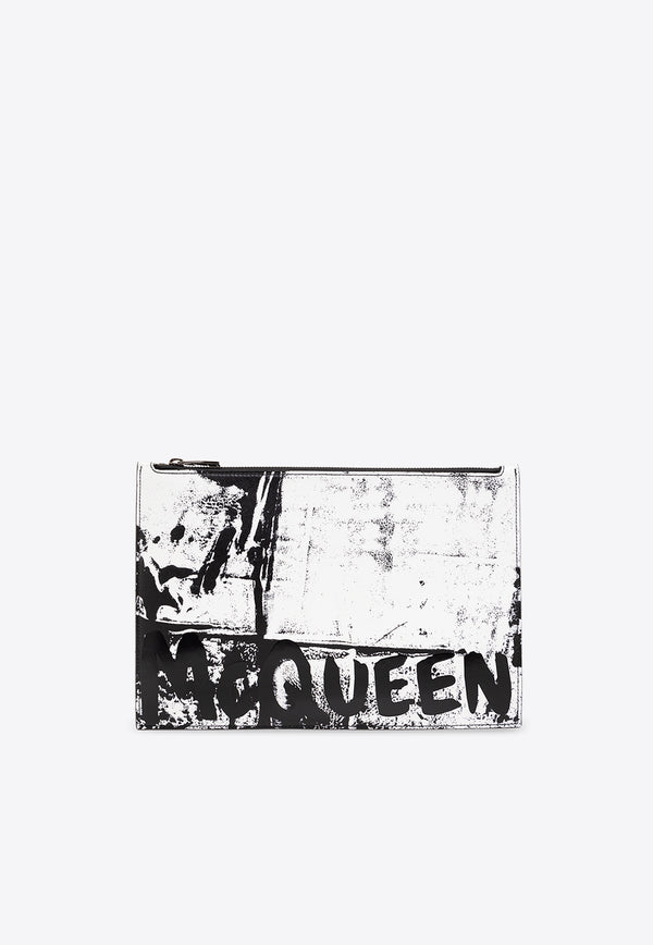 Alexander McQueen Graffiti Logo Leather Pouch Bag Black 560472 1AAR6-1070