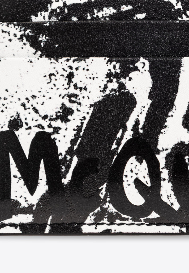 Alexander McQueen Graffiti Logo Leather Cardholder Black 736230 1AAR6-1070