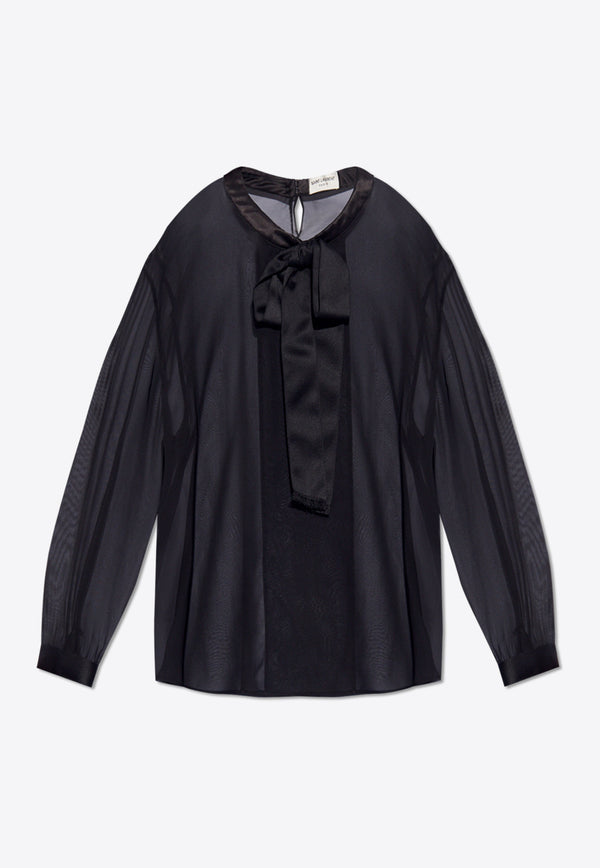 Saint Laurent Pussy-Bow Sheer Silk Shirt 760498 Y115W-1000