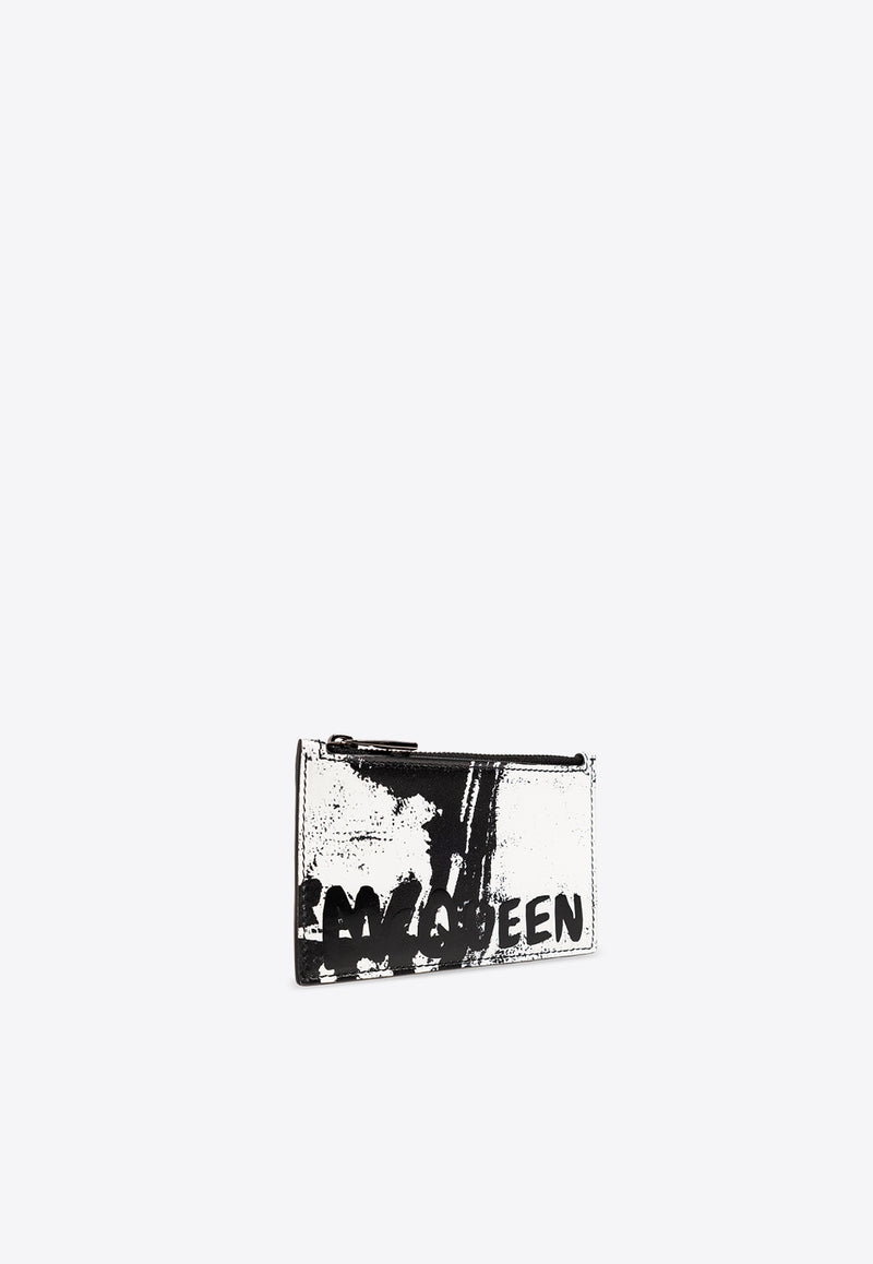 Alexander McQueen Graffiti Logo Leather Zip Cardholder Black 779481 1AAR6-1070