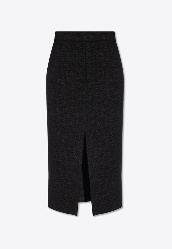 Alexander McQueen Slashed Pencil Wool Skirt Black 780563 QEAE6-1000