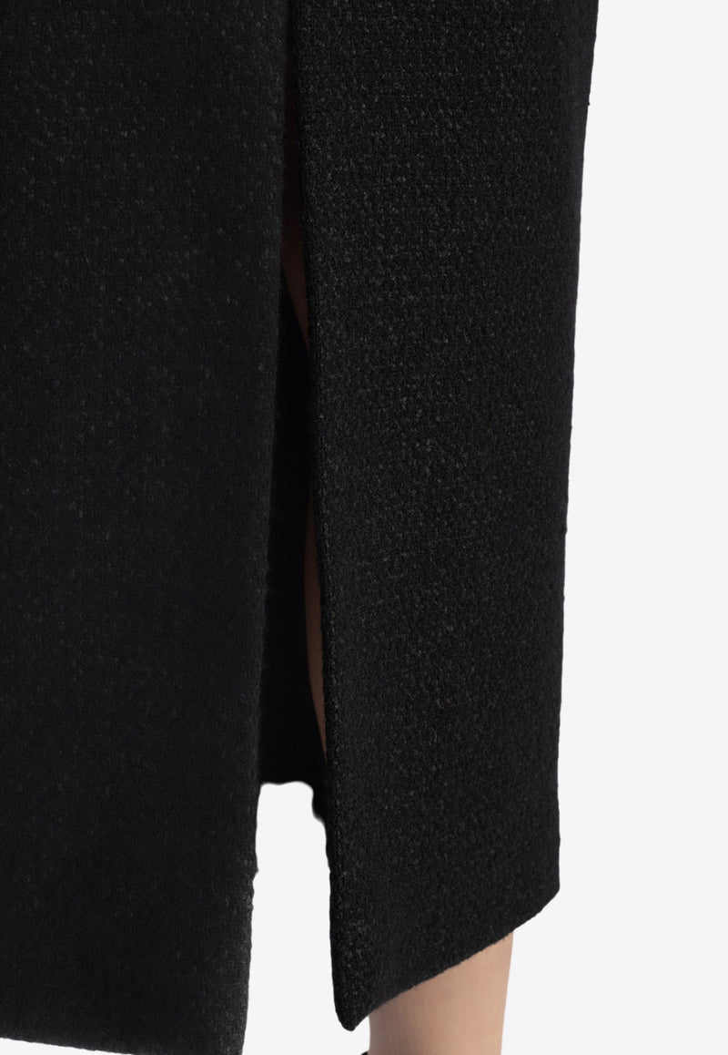 Alexander McQueen Slashed Pencil Wool Skirt Black 780563 QEAE6-1000