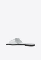 Alexander McQueen Seal Metallic Leather Flat Sandals Silver 780714 WIF13-8100