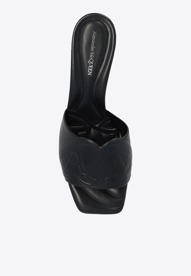Alexander McQueen 65 Seal Logo Mules in Calf Leather Black 780713 WIEAD-1000