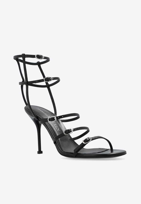 Alexander McQueen 90 Strappy Leather Sandals Black 780741 WIEX0-1000