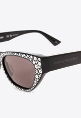 Alexander McQueen Crystal Paved Cat-Eye Sunglasses Gray 781190 J0763-1056