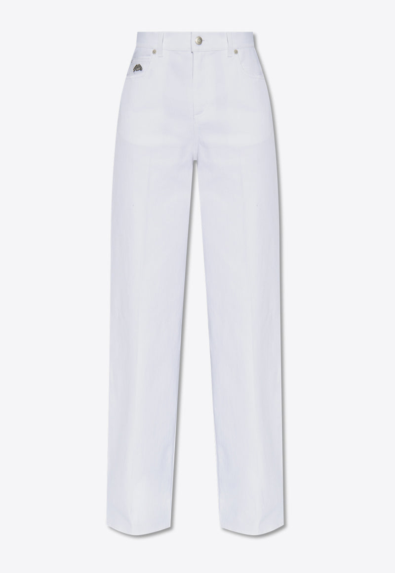 Alexander McQueen Logo Plaque Wide-Leg Jeans White 780823 QMACM-9000