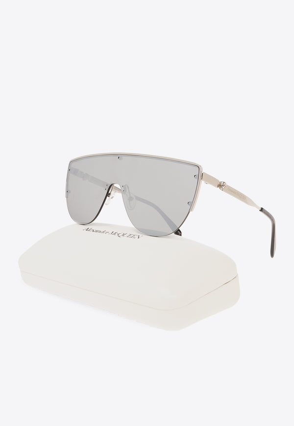 Alexander McQueen Skull Appliqué Shield Sunglasses Silver 781210 I3310-1273